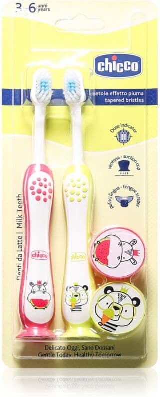Chicco Toothbrush Set 3-6 y+ παιδική οδοντόβουρτσα με βεντούζα Hippo-Panda