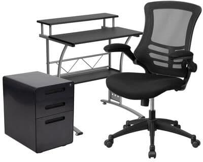 Lancaster Home 3PC Office Set-Computer Desk, Ergonomic Mesh Office Chair, Filing Cabinet