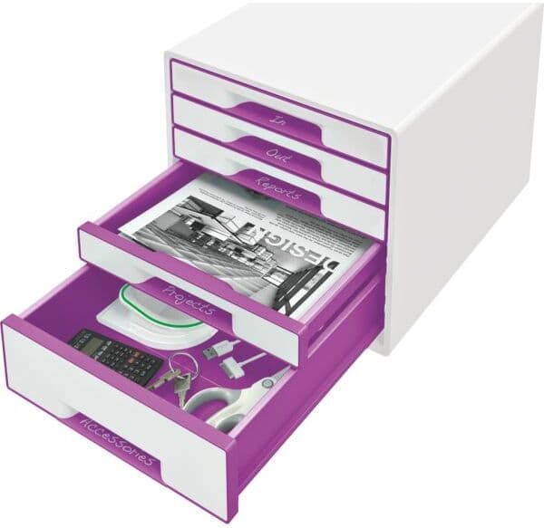 Leitz Wow Skuffekabinet   5 Rum   Hvid/lilla