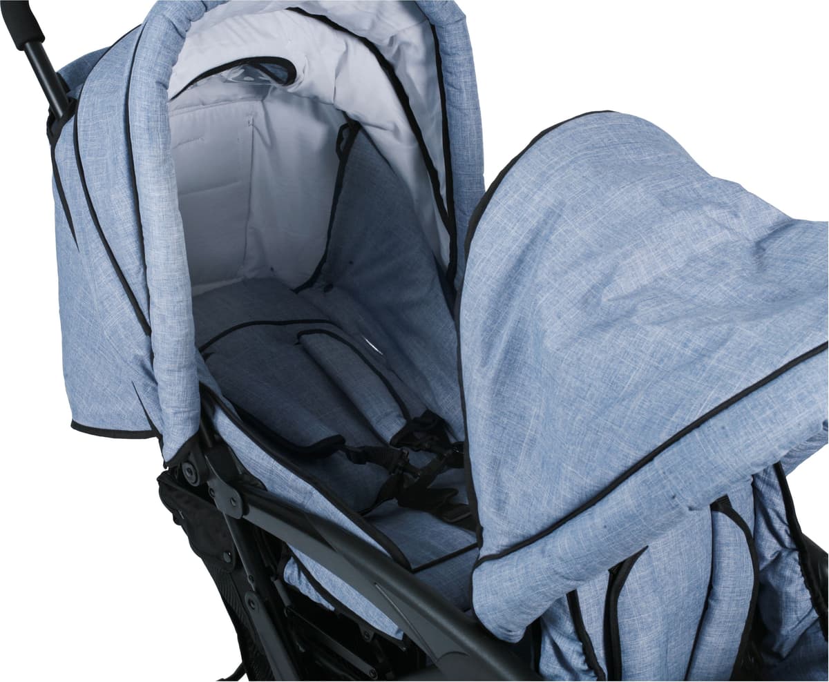 Geschwisterwagen CHIC4BABY "Duo", Kinder, blau (hellblau), Kinderwagen Geschwisterwagen, mit feststellbaren Doppelschwenk-Vorderrädern