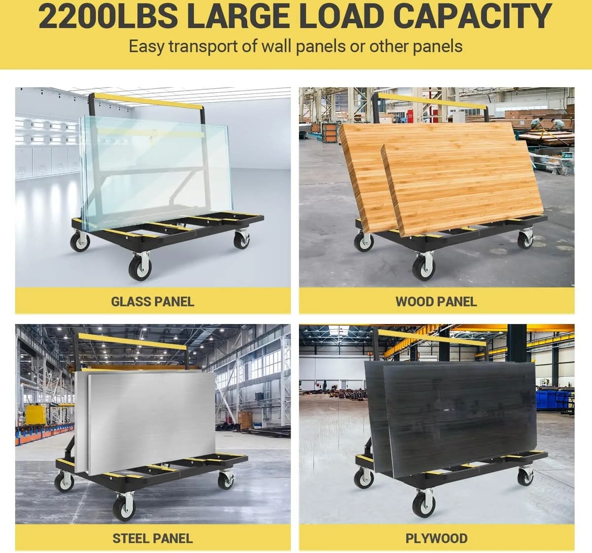 NONE Heavy Duty Folding Garden Panel Cart, 1000kg Capacity Plasterboard Trolley Dry Wall Cart with 4 Swivel Rubber Casters & Extendable Deck, for Plywood Sheetrock Glass Window