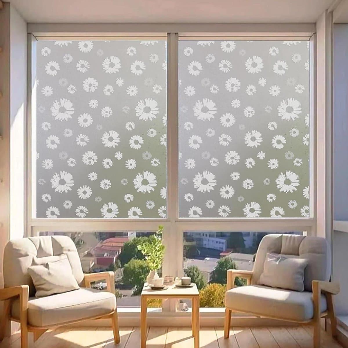 Statische raamfolie met zonnebloem motief voor privacy en zichtbescherming, zonder lijm, 20 x 190 cm