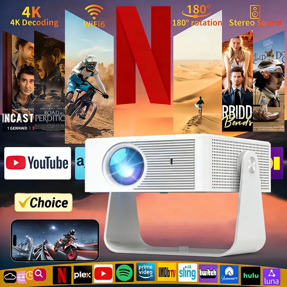 KaiAqua X3 Native 720P Projector With 4K Decoding & 2.4G 5G WiFi6 BT Home HD YOUTUBE NETFLIX Android Portable Intelligent Projector