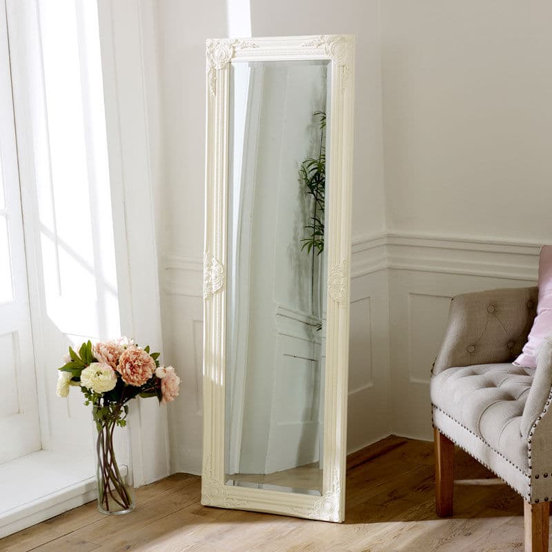 Cream Ornate Tall Slim Mirror 47cm x 142cm Resin, Glass, Metal