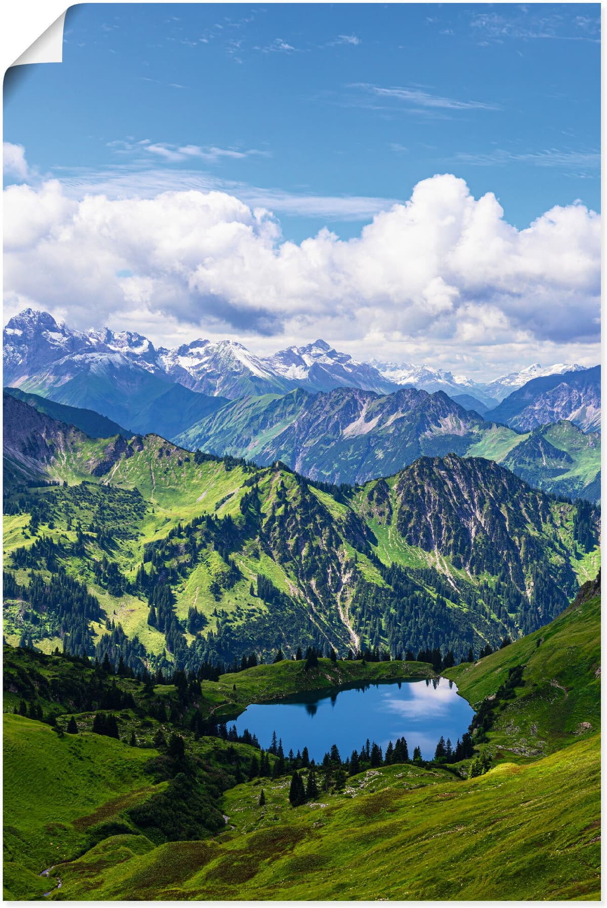 Wandbild ARTLAND "Nebelhorn bei Obersdorf Alpen Seealpsee", grün (farbe bild(er): blau), B:20cm H:30cm, Papier, Bilder, Wandbild, als Alubild, Leinwandbild, Poster, Wandaufkleber in verschied. Grössen farbe bild(er): blau B/H/T: 20cm x 30cm, Poster Berge 