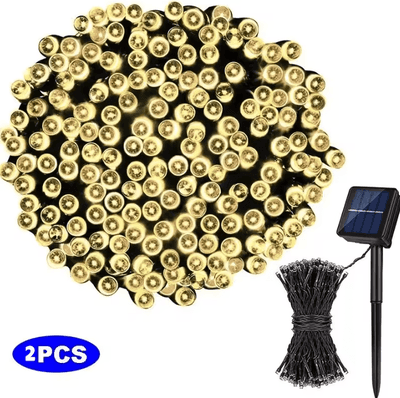 Inspire Curations 12M 100 LED Solar Fairy String Lights 2pcs Warm