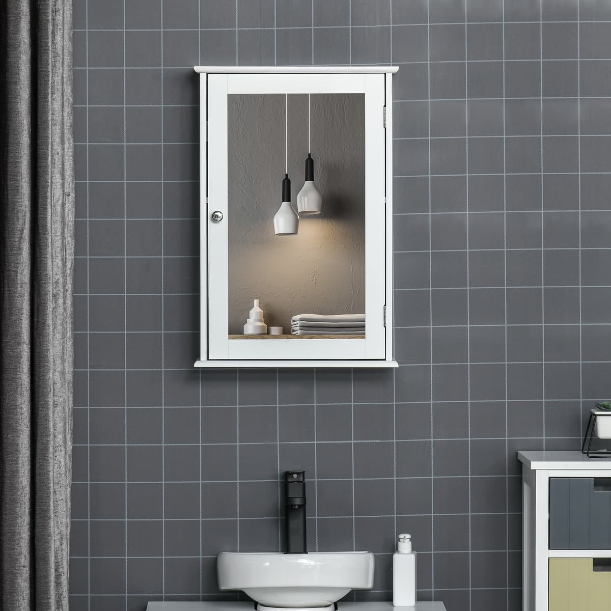 Kleankin Mobiletto Bagno con Specchiera Pensile da Parete con Chiusura Magnetica, in Legno 41x14x60cm, Bianco  Aosom Italy
