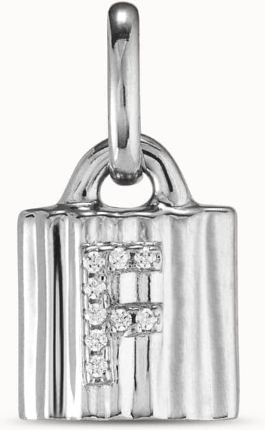 UNOde50 Charm candado bañado en plata de ley con letra de topacios F Blanco U