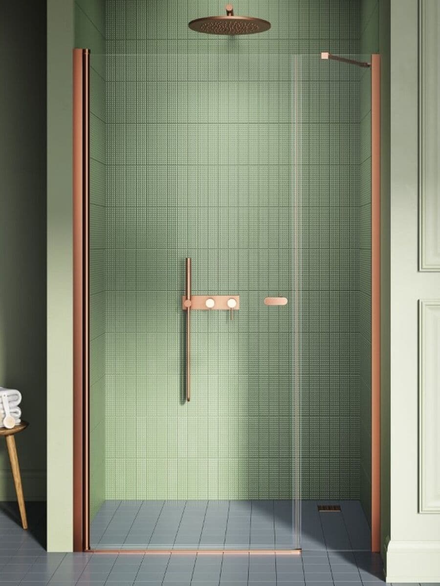 New Trendy New Soleo Copper Brushed 150x195 cm drzwi wnękowe wspornik krzyżowy miedź szczotkowana/szkło przejrzyste D-0995A-WP