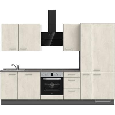 Küchenzeile NOBILIA "Riva II", NEU: individuell anpassbar mit gratis Profi-Beratung", weiß (küche: weiß, korpus: schiefergrau, arbeitsplatte: beton schiefergrau nachbildung), B:300,3cm H:216,6cm T:60cm, Komplettküchen-Sets, Küchenzeile, vormontiert,...