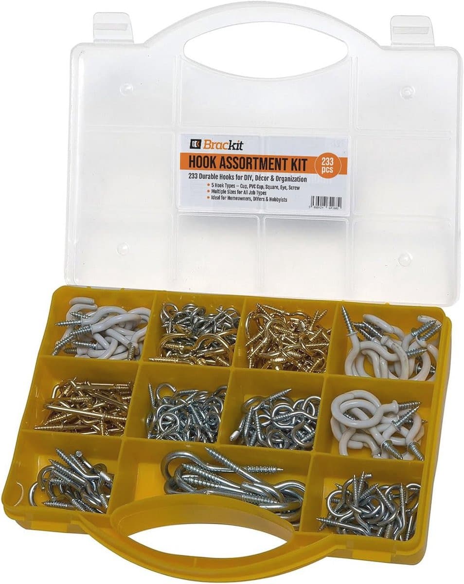 Assortiment van 233 schroefhaken voor doe-het-zelfprojecten