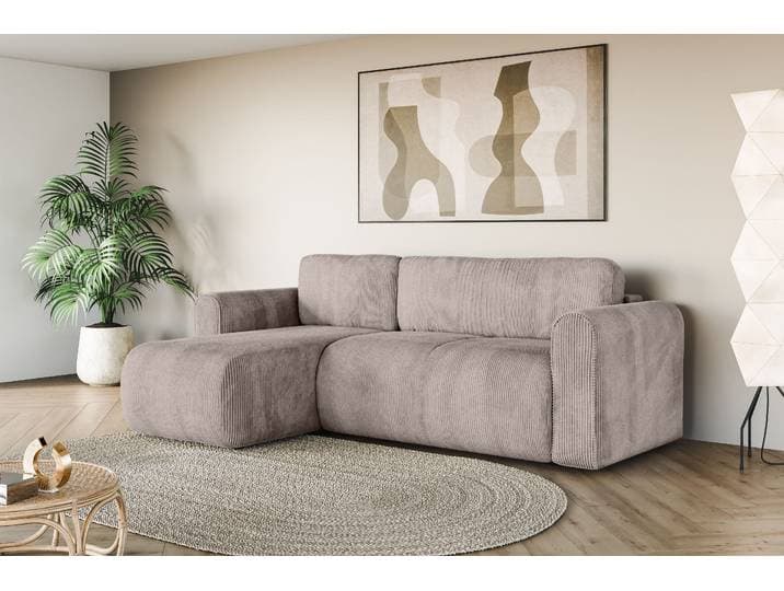 Ecksofa GOODPRODUCT Zacharia wahlweise Schlafsofa mit Bettkasten, B/T/H 250/166/86 cm , grau (taupe), B:250cm H:86cm T:166cm, 100% Polyester, Sofas, Ecksofa, L-Form mit Wellenunterfederung, Recamiere beidseitig montierbar