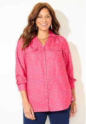 Plus Size Women's Modern Camp Shirt by Catherines in Sweet Coral Stripe (Size 3XWP)