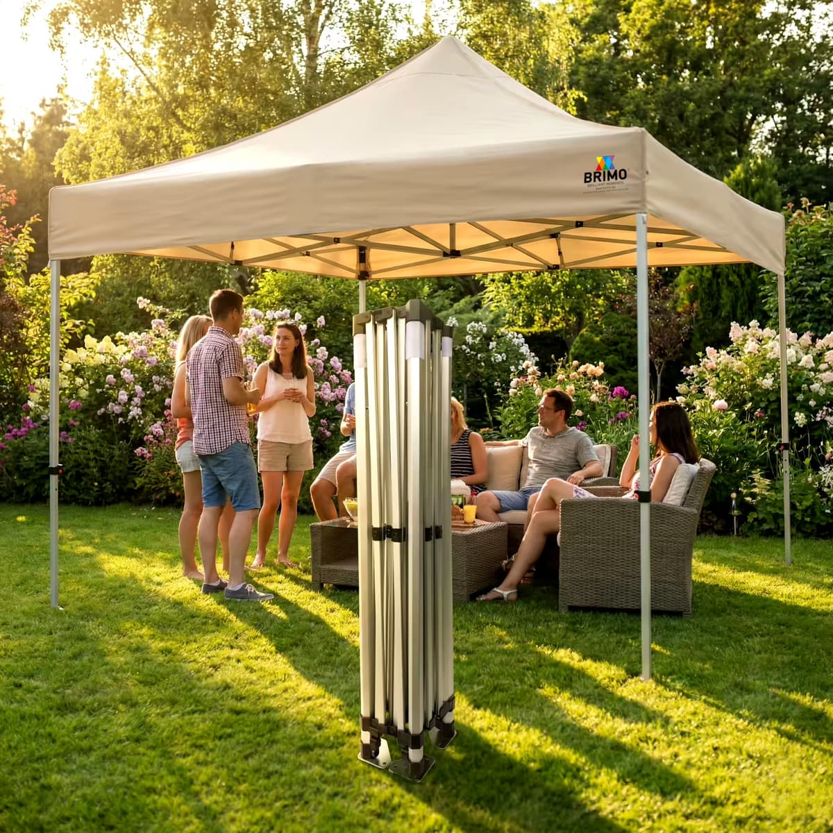 Puutarhapaviljonki Kokoontaitettava 3x3 m Premium UV/PVC-suoja Tukeva BRIMO-rakenne Nopea kokoaminen ilman työkaluja - kolmella seinällä - Sininen 70% polyesteri, 30% PVC
