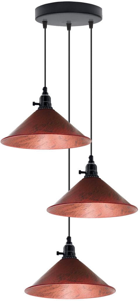 17 Stories 3-Light Cone Pendant Light – Industrial Kitchen Island Ceiling Fixture with Adjustable Height & E27 Bulbs Rustic Red 113cm H X 22cm W X 22cm D