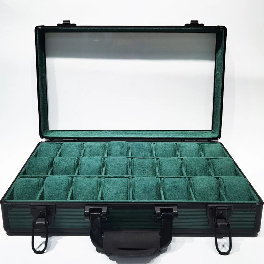 NONE Large Tray Green Aluminum Watch Box for Men Transparent Display Travel Storage Holder Premium Luxury Gift Case 6/12/15 Slots