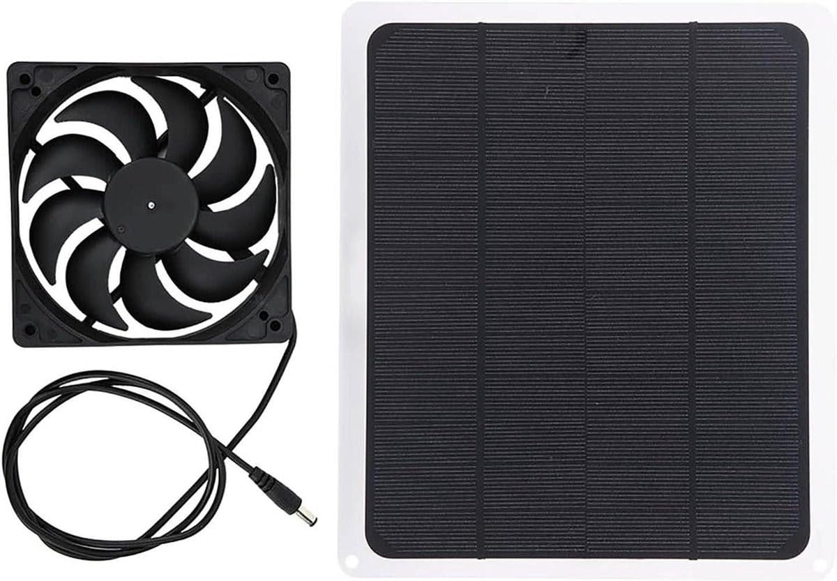 Ventilator Kit 10W 12V 800MA met Zonnepaneel en USB-uitgang, Zwarte Plastic Ventilator voor Schuur, Kas of Auto