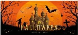 Halloween Dekoration, Banner med Uhyggelig Spøgelseshus 400x180cm, kæmpe stor, g