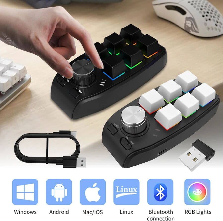 ammtoo Mini 6 Key Keyboard Bluetooth Programmable Custom Keypad Wireless Shortcut Key Macro Keyboard Game Photoshop Mechanical Macropad