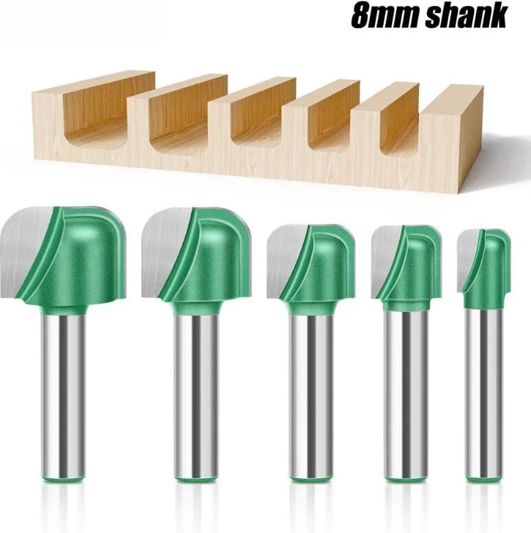 NONE 1-5Pcs 8mm Shank Diameter Bowl Tray Router Bit Round Nose Milling Cutter With For Woodworking CNC Radius Core Box Solid Carbide