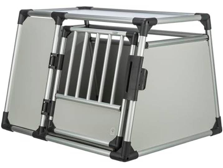 TRIXIE Hunde-Transportbox Aluminium M-L, robust – 63 x 65 x 85 cm, Silber
