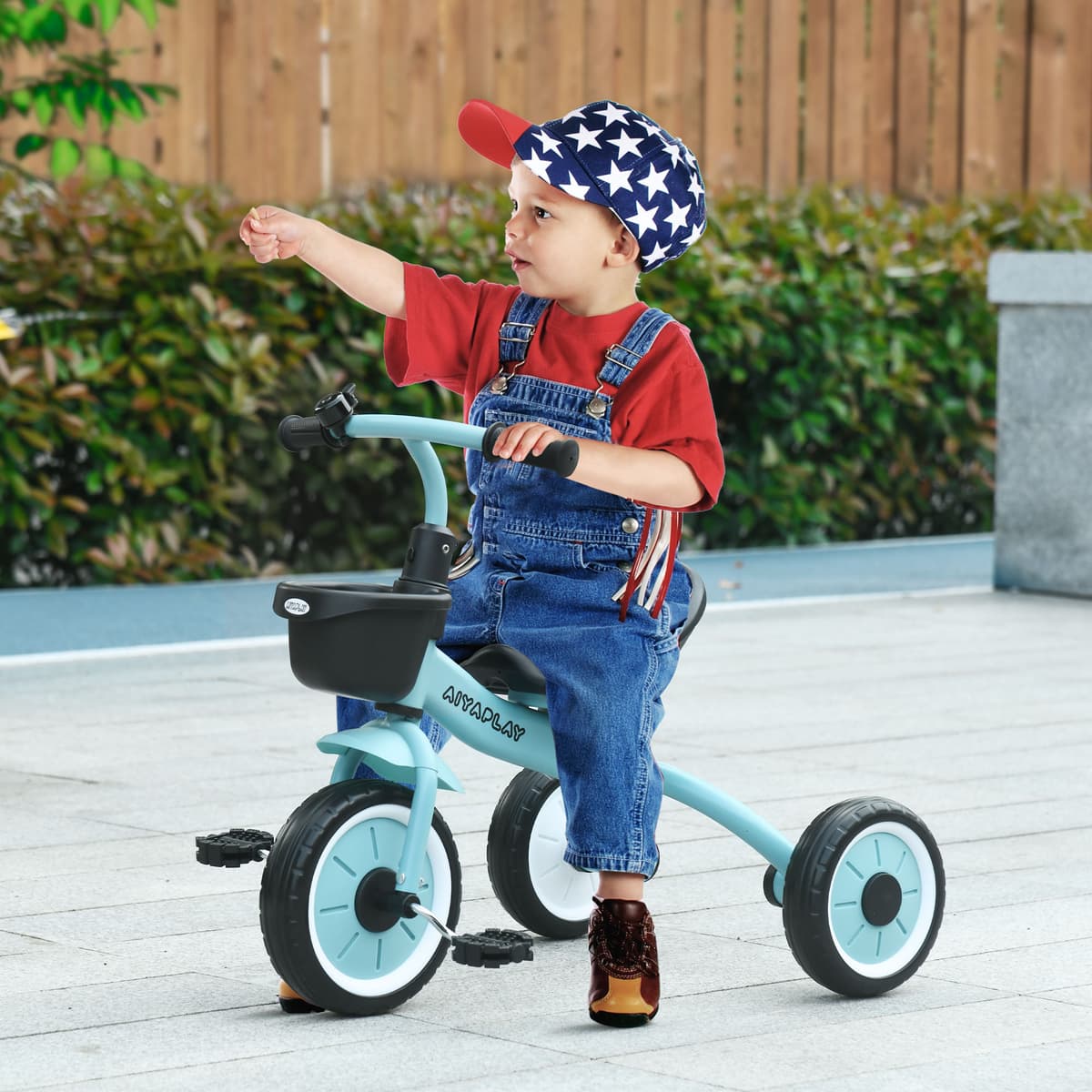 Aiyaplay Triciclo per Bambini da 2-5 Anni con Seduta Regolabile e Campanello, 70.5x50x58cm, Blu