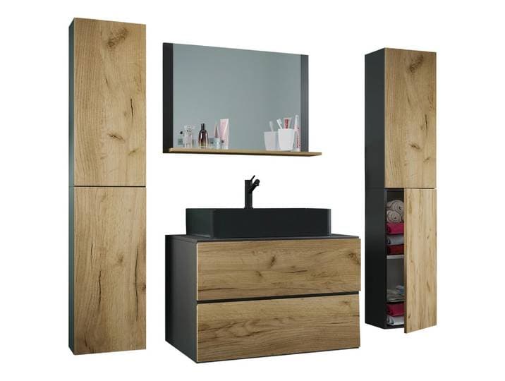Badezimmer Lendas 5-tlg. Honigeiche/Anthrazit/Schwarz