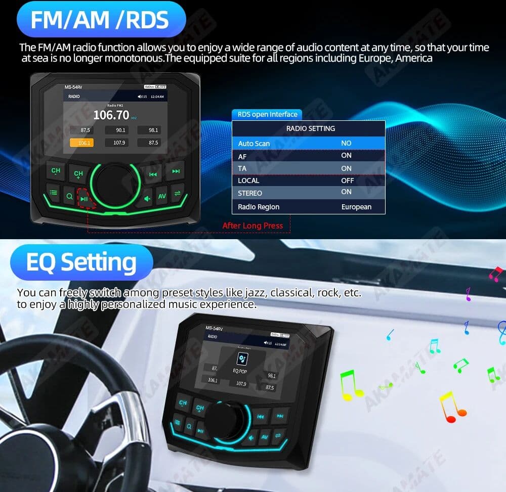 NONE RVs Radio MP5 Multimedia Player Bluetooth EQ USB AUX Stereo for RV UTV ATV SPA RZR FM AM RDS Radio Receiver Supports Rear Camera