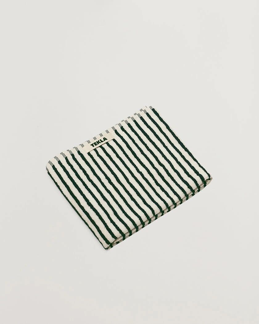 Tekla Organic Terry Hand Towel Racing Green Stripes
