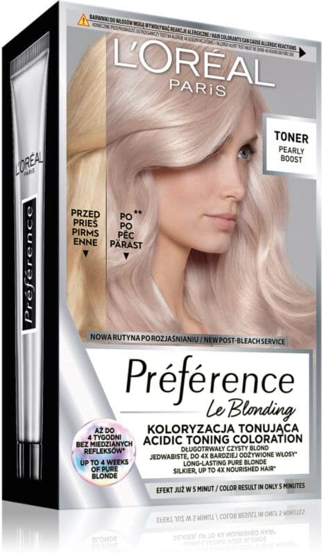 L’Oréal Paris Préférence Le Blonding Toner toningsfarve med en sur pH-værdi neutraliserer orange undertoner Skygge Pearly Boost 1 stk.