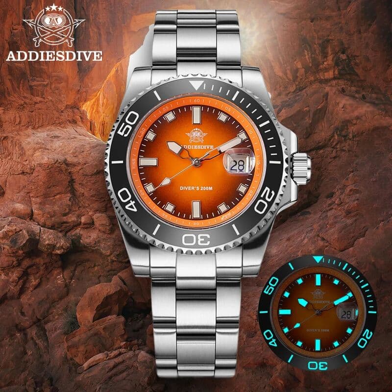ADDIESDIVE  Man Watches 2025 Quartz Watch For Men 200M Waterproof Super Luminous Luxury AD2089 Stainless Steel Silicone Strap