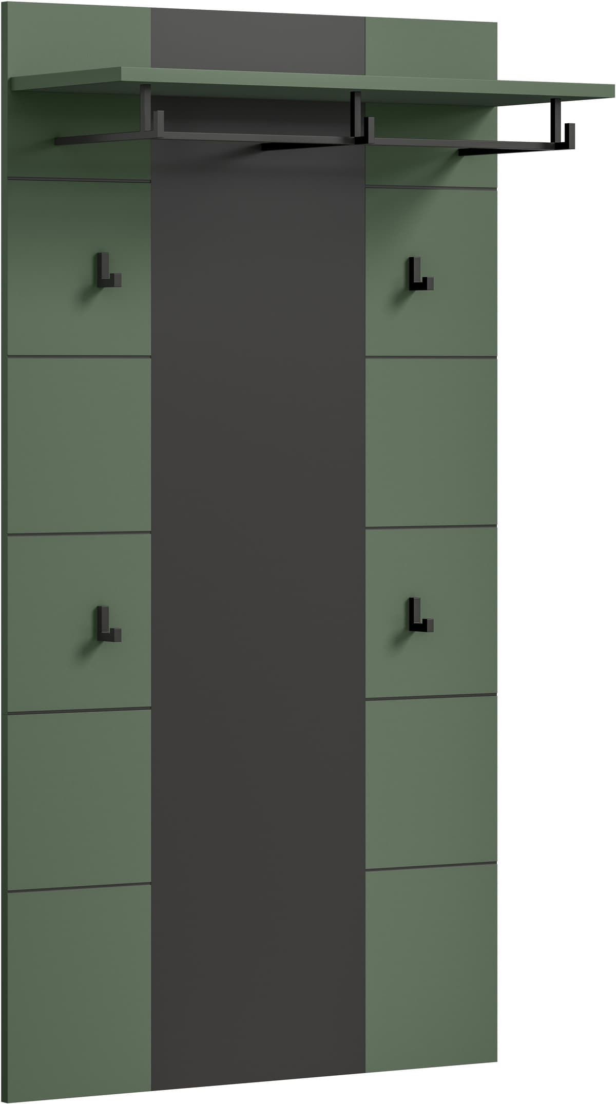 Garderobenpaneel HOME AFFAIRE "REHAT, TOPSELLER, Höhe 145 cm, Hutablage, 4 Haken, Garderobenstange", grün (basalt grau, smoke grün), B:80cm H:141cm T:29cm, Holzwerkstoff, Garderobenpaneele, Garderobenpaneel, Paneel, Wandboard, Garderobe, Garderobenleiste,