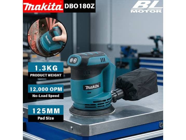 Makita DBO180Z 18V Ponceuse excentrique sans fil sans balais rechargeable pour le travail du bois, ponçage, polissage, outil nu