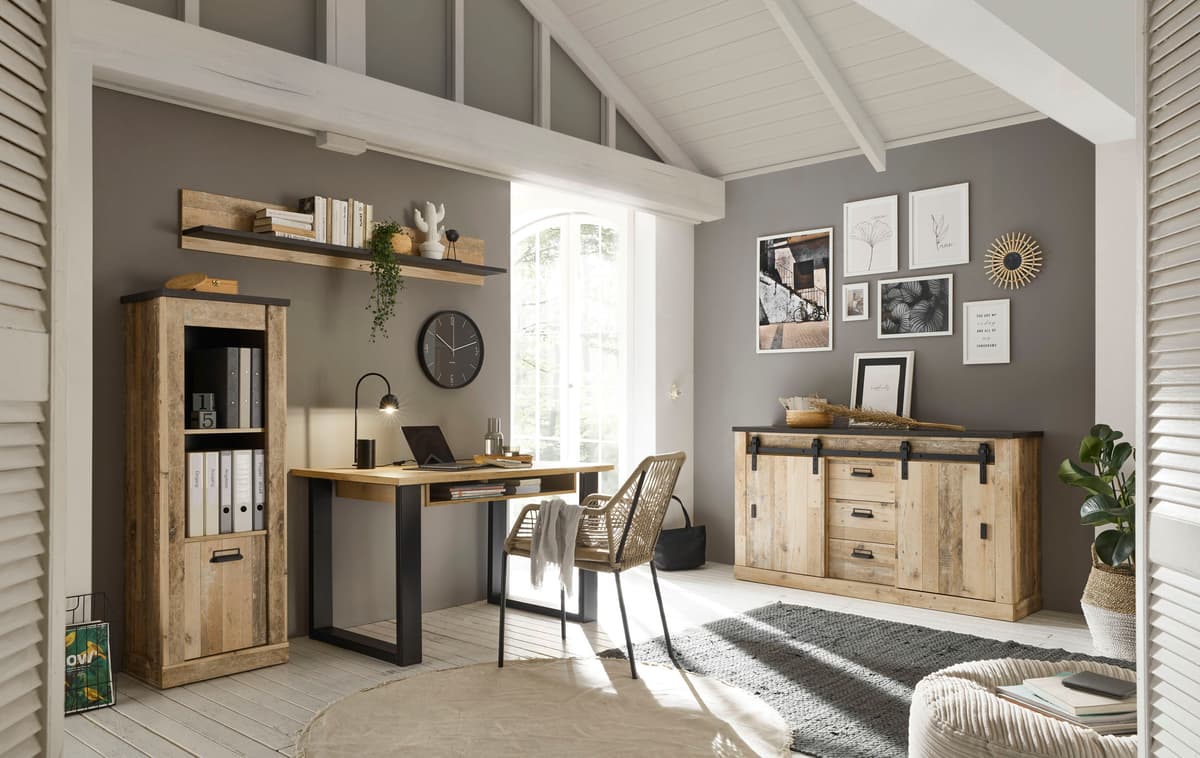 Schreibtisch HOME AFFAIRE "SHERWOOD", braun (old style hell dekor, old style hell dekor), B:125cm H:76cm T:60cm, Tische, Schreibtisch, Computertisch im Industrie-Design, Breite 125 cm old style hell dekor, old style hell dekor B/H/T: 125cm x 76cm x 60cm