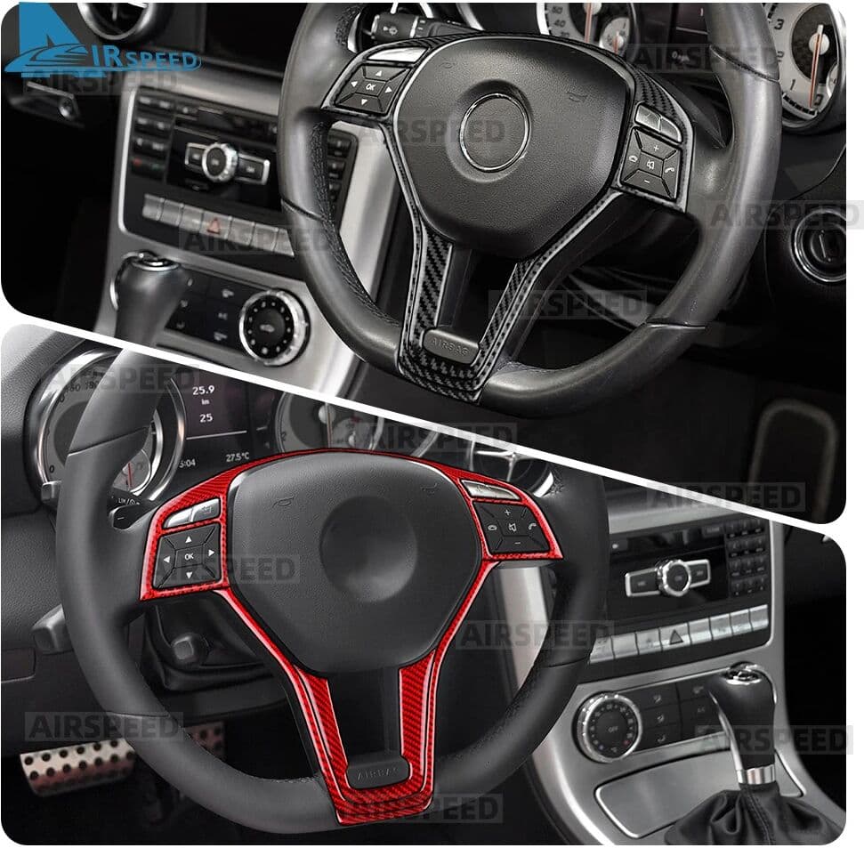 AIRSPEED Real Soft Carbon Fiber Trim Sticker For Mercedes Benz SLK R172 2011 2012 2013 2014 2015 2016 Car Steering Wheel Button Panel
