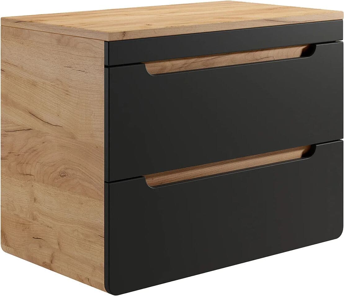 Vente-unique Meuble sous vasque suspendu avec planche - 80 cm - Naturel clair et anthracite - ARUBA