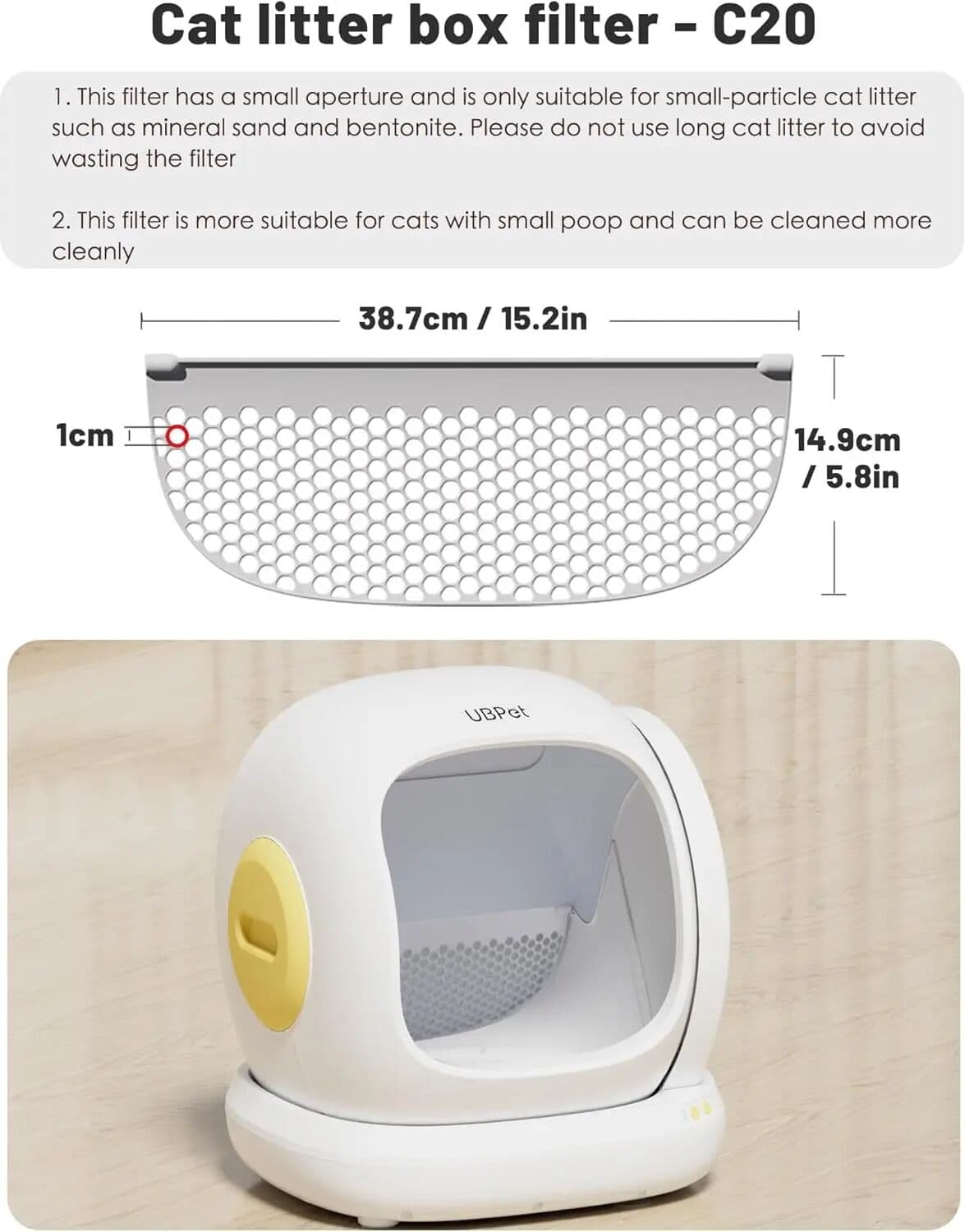 UBPet C20 Self Cleaning Cat Litter Tray Special Filter with Smaller Holes for Small Clumping Poop Cats