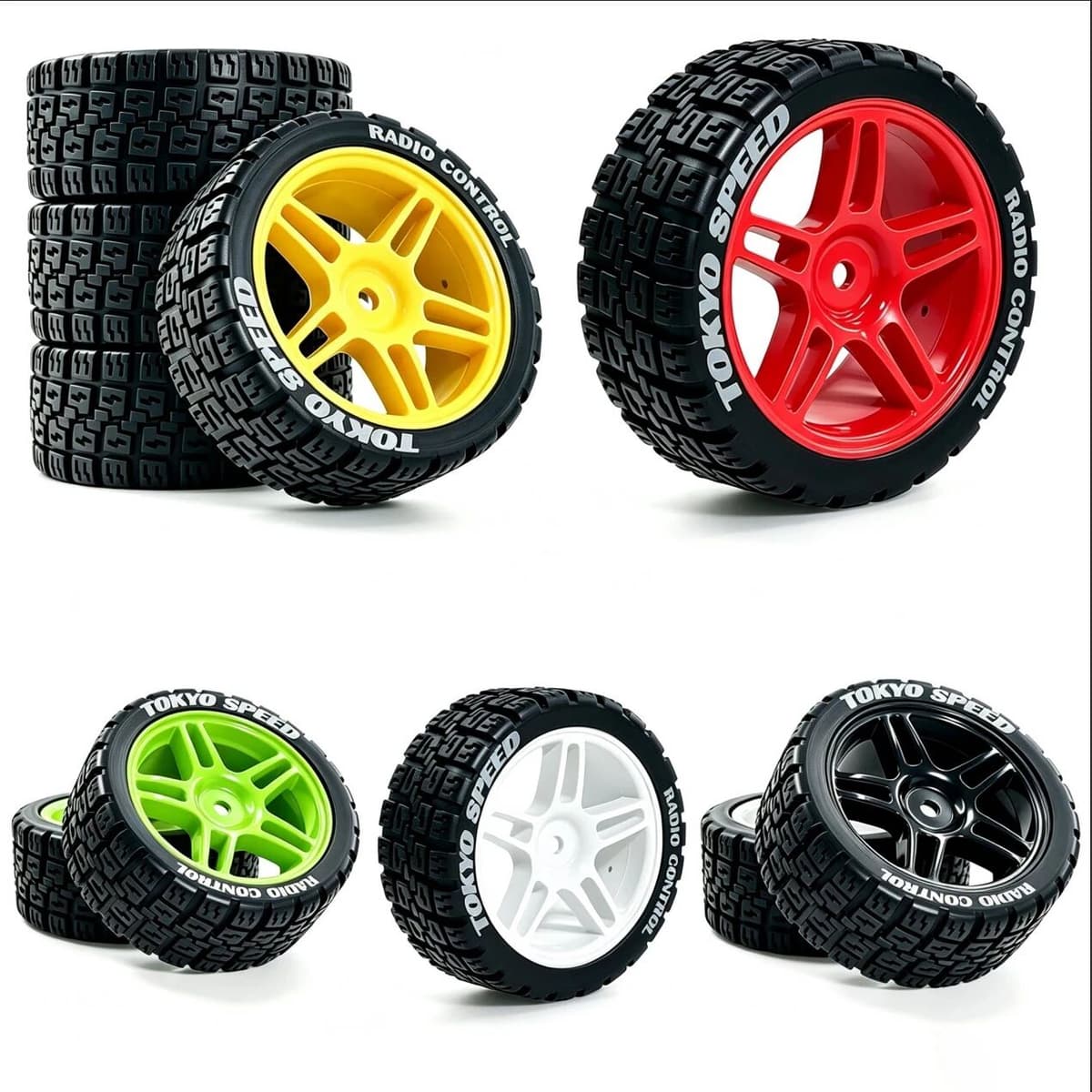 NONE 1/10 RC Rally Car 4Pcs 68mm Gravel Wheel Tire Set 12mm Hex Multi Color Rims Fit Tamiya TT02 XV01 MJX 10306 HSP 94123 Upgrade Rep