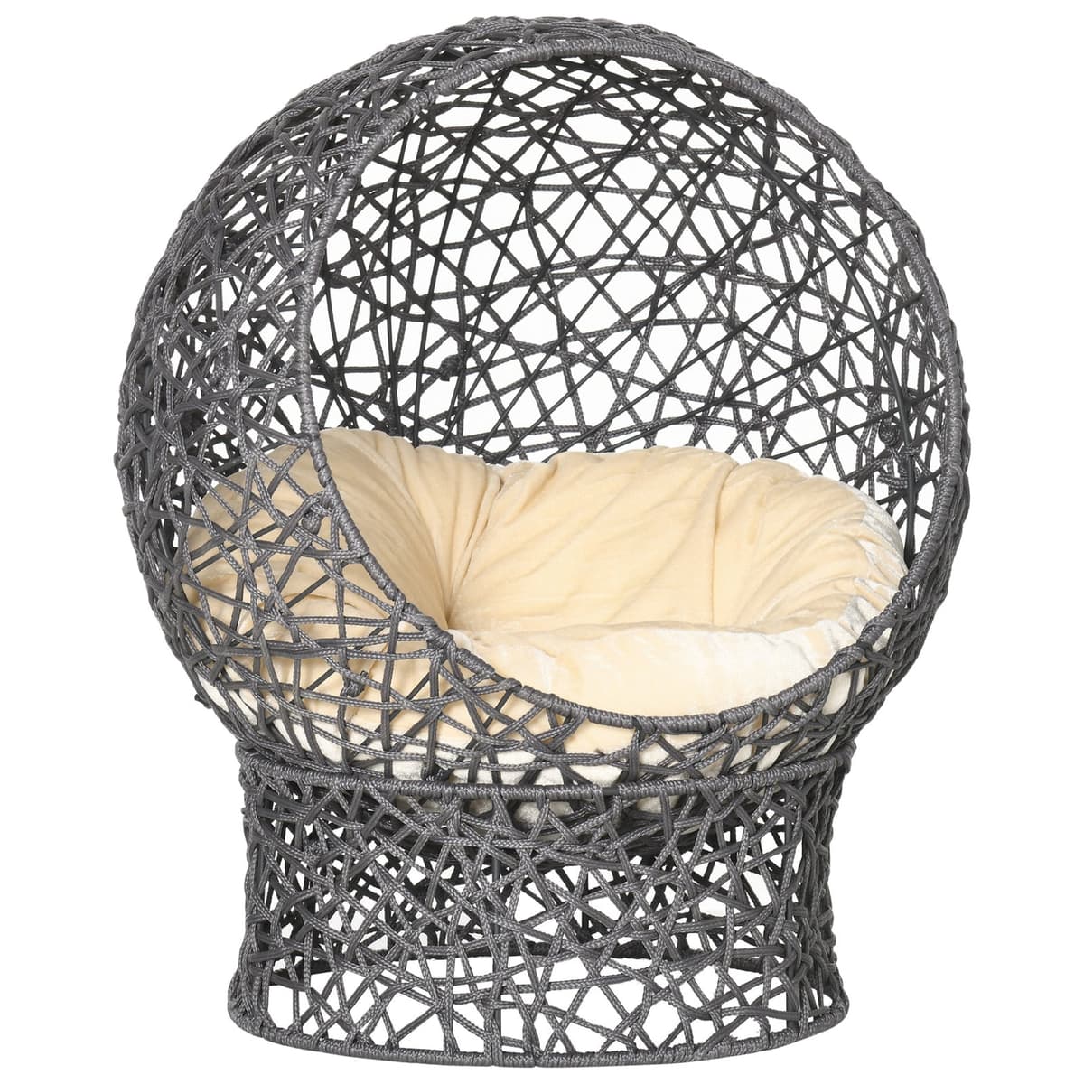 PawHut Kattenmand Modern Kattenhuis met Zacht Kussen, Handgeweven Polyester Touw, Paars, Ø50 x 60 cm