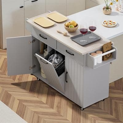 Spruce & Spring Alger Kitchen Island with Trash Can Storage Cabinet