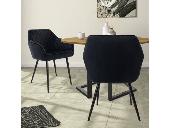 ML-Design Lot de 2 chaises de salle à manger avec accoudoirs et dossier noir chaise de cuisine avec revêtement en velours