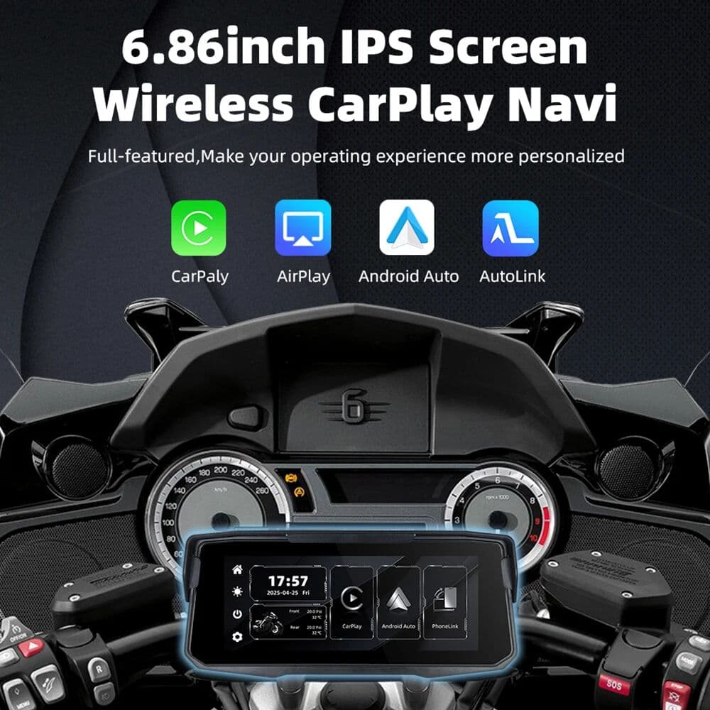 EKIY 6.86 inch Wireless CarPlay Moto Android Auto Portable Digital Motorcycle Dashboard GPS Motorcycle Navigation Display Screen