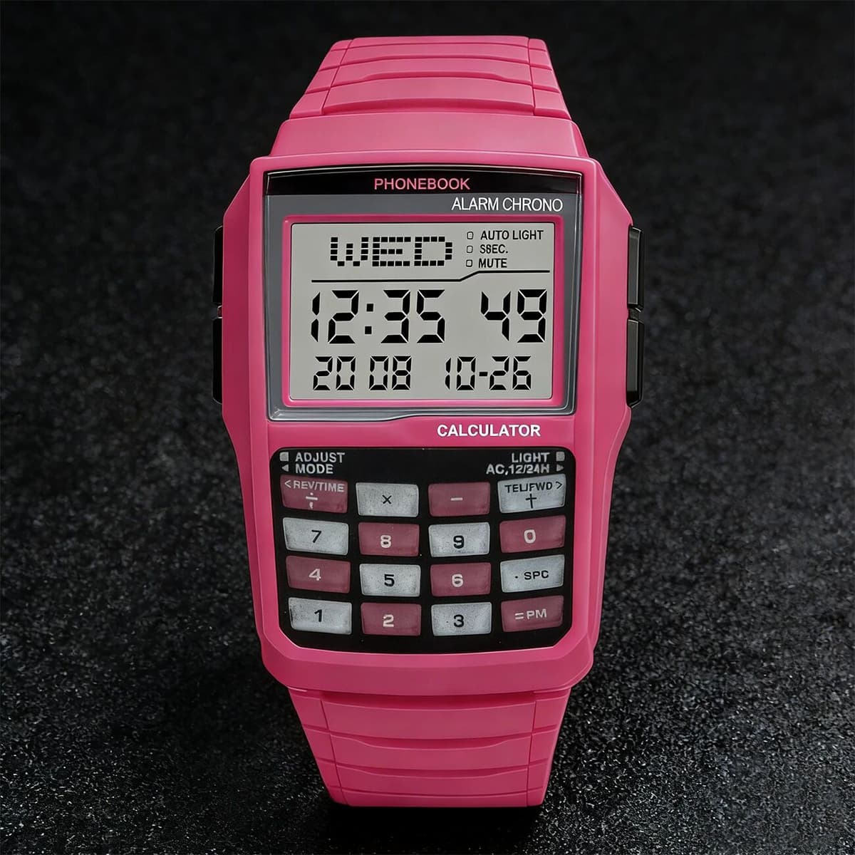 SHUAIKE Square Retro Student Calculator Watch Multi Functional LED Night Light Electronic Digital Watch Computer Style Pink
