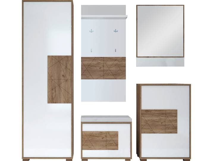 Garderoben-Set GOODPRODUCT Stela , weiss (tobaco, weiß), Kastenmöbel-Sets, Garderoben-Set, Hochglanz UV-lackiert