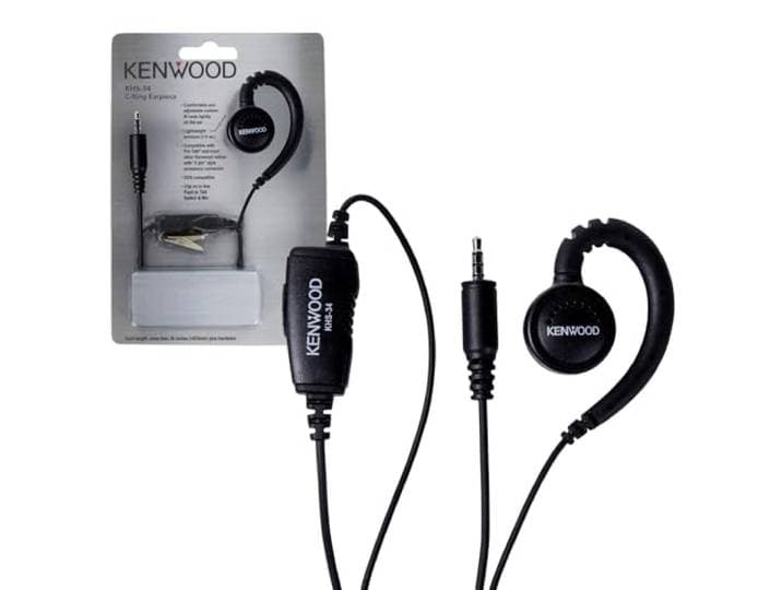 Kenwood KHS-34 C-Ring Oortelefoon Hanger met PTT en Clip Microfoon (Single Pin) voor PTK-23K ProTalk, Zwart, S