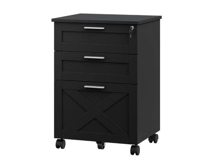 JOLLYTOP Caisson de bureau mobile 3 tiroirs verrouillables avec serrure classeur dossiers suspendus A4/Lettre/Légal Noir