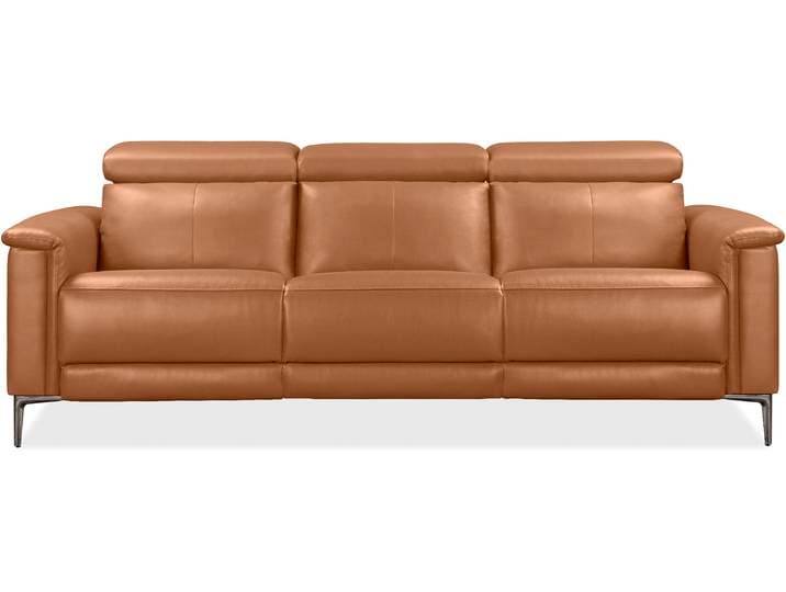 3-Sitzer GOODPRODUCT LUND,Naturleder, 222 cm, man. o. elektr. Relaxfunktion in 2 Sitzen , braun (cognac), B:222cm H:97cm T:100cm, Echtleder 100% Echtleder;Kunstleder 100% Polyurethan, Sofas, 3-Sitzer, (links/rechts), USB-A bei elektrischer Ausführung, Kopfteilverstellung
