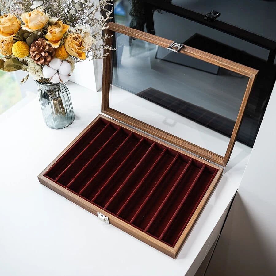 other 10-compartment wooden necklace jewelry storage box with glass lid bracelet jewelry box