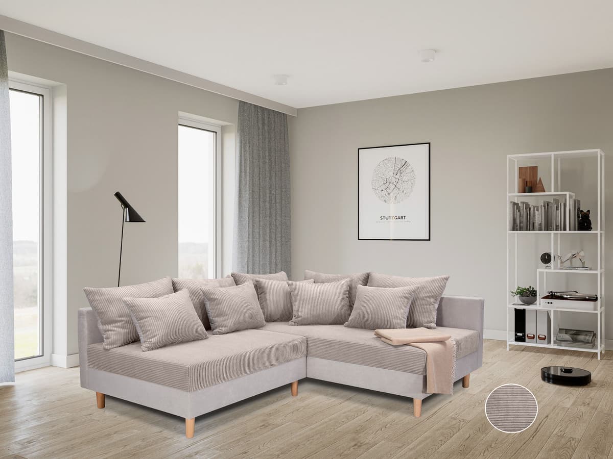 Ecksofa COLLECTION AB "Anton L-Form, B: 201 cm", beige, B:201cm T:186cm, 100%Polyester, Sofas, Ecksofa, 5 Zierkissen, Federkern beige B/H/T: 201cm x 186cm, Cord Luxus-Microfaser weich