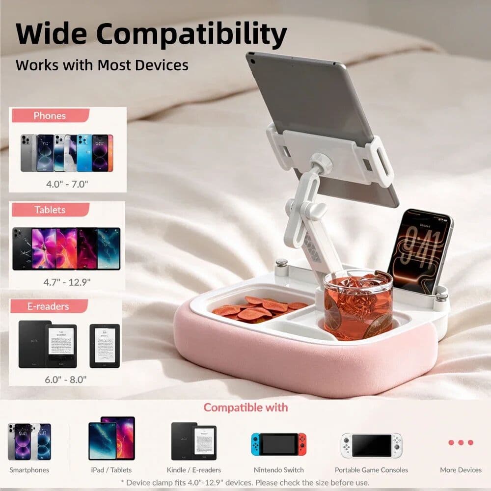 Vyvylabs Plush Pillow Phone Tablet Stand Adjustable Angle Length Desktop Holder with Storage for 5-12.9 Inch iPad Phone Tablet